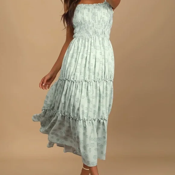 shein mint green dress Sage Green Satin Tiered Maxi Dress with Cut-Outs Ruffled Strap Lace-Up –  SposaDresses